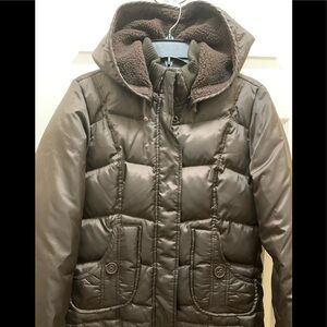 DKNY brown winter jacket with detachable hood sz M